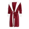 thumbnail image 2 of Women Sherpa Fleece Bathrobe Soft Dressing Gown Hooded Fluffy Towling Bath Robe H, 2 of 4
