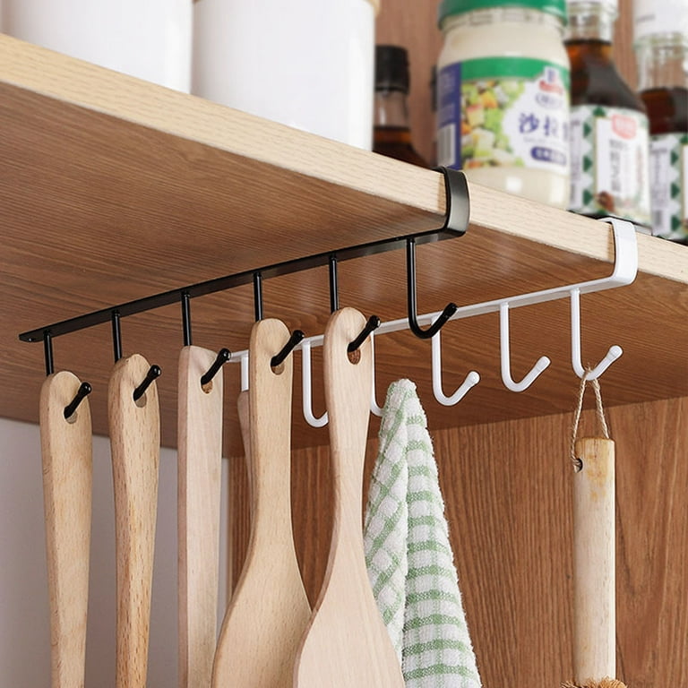 6 Hooks Storage Racks Under Cabinet Hook Cup Holder with Screw Stickers Mug  Cup Hanger Bathroom Kitchen Organizer Rack Holder