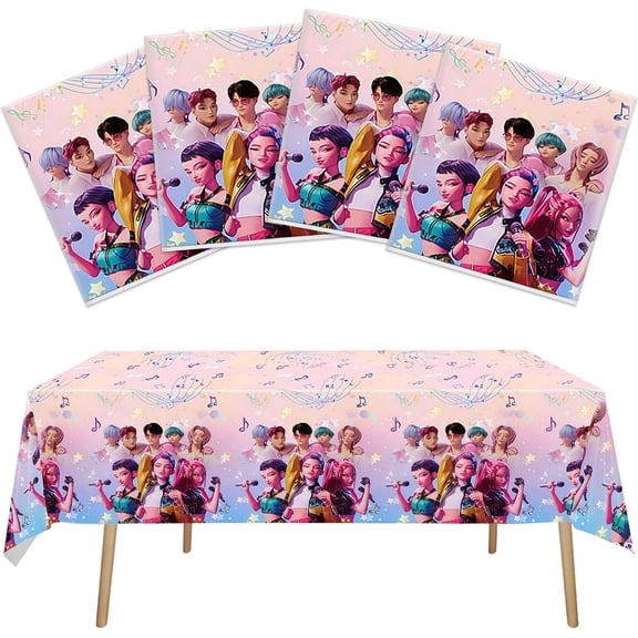 4 Pcs For K-pop Movie Theme Birthday Tablecloth, 42.5x70.9 Inches Waterproof Disposable Table Cover for Party Celebration Decorations and Supplies