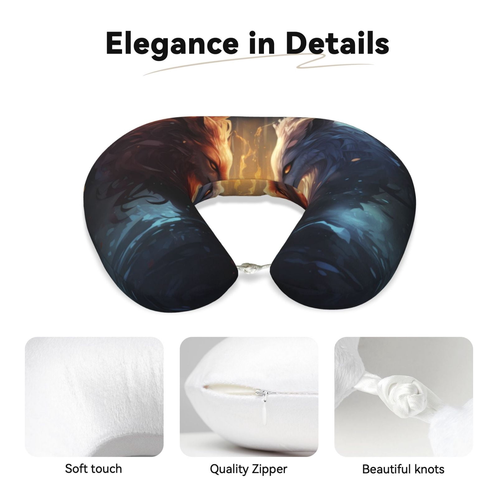 Xecao Red And White Flame Fox Print Memory Foam Cervical Neck Pillow Versatile U-Shaped Pillows for Home,Office,Camping,Travelling,Soft Washable Cover