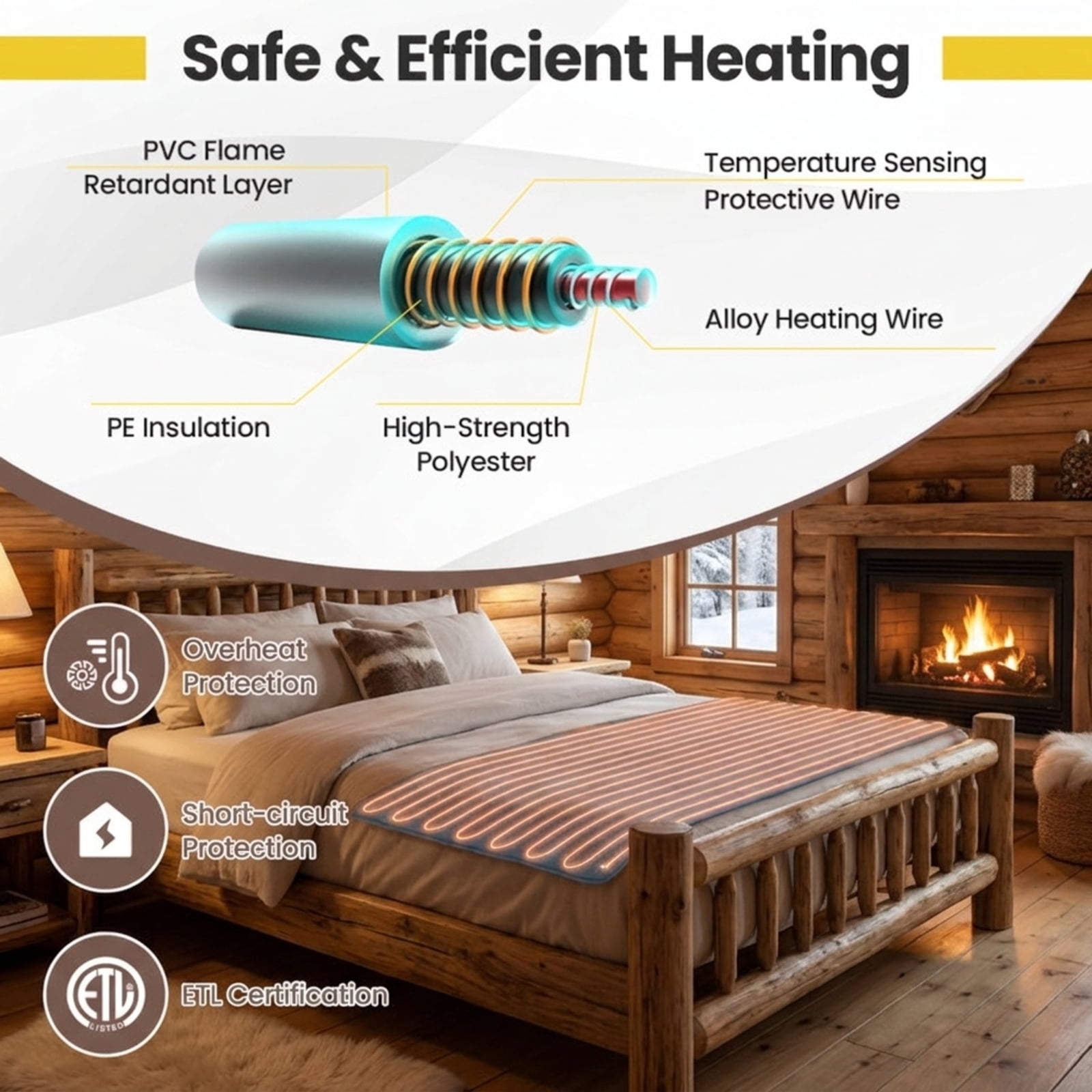 Furnibear Electric Heated Mattress Pad with 5 Heating Levels and Overheat Protection for Bedroom Twin Full Queen Bed Heated Mattress Topper, Blue