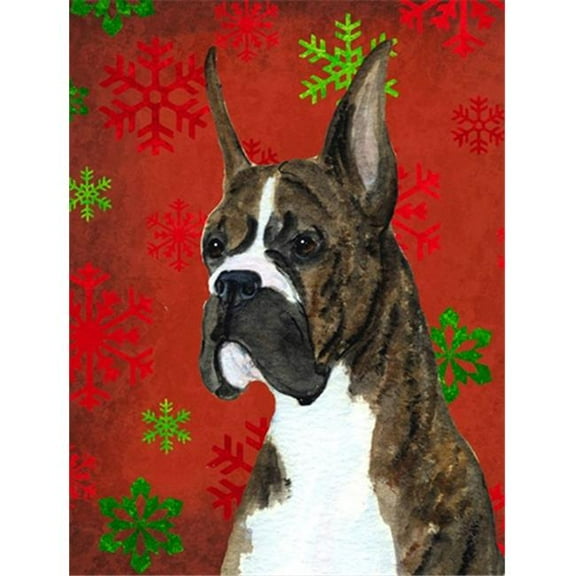Boxer Red and Green Snowflakes Holiday Christmas Flag - Garden Size, 11 x 15 in.