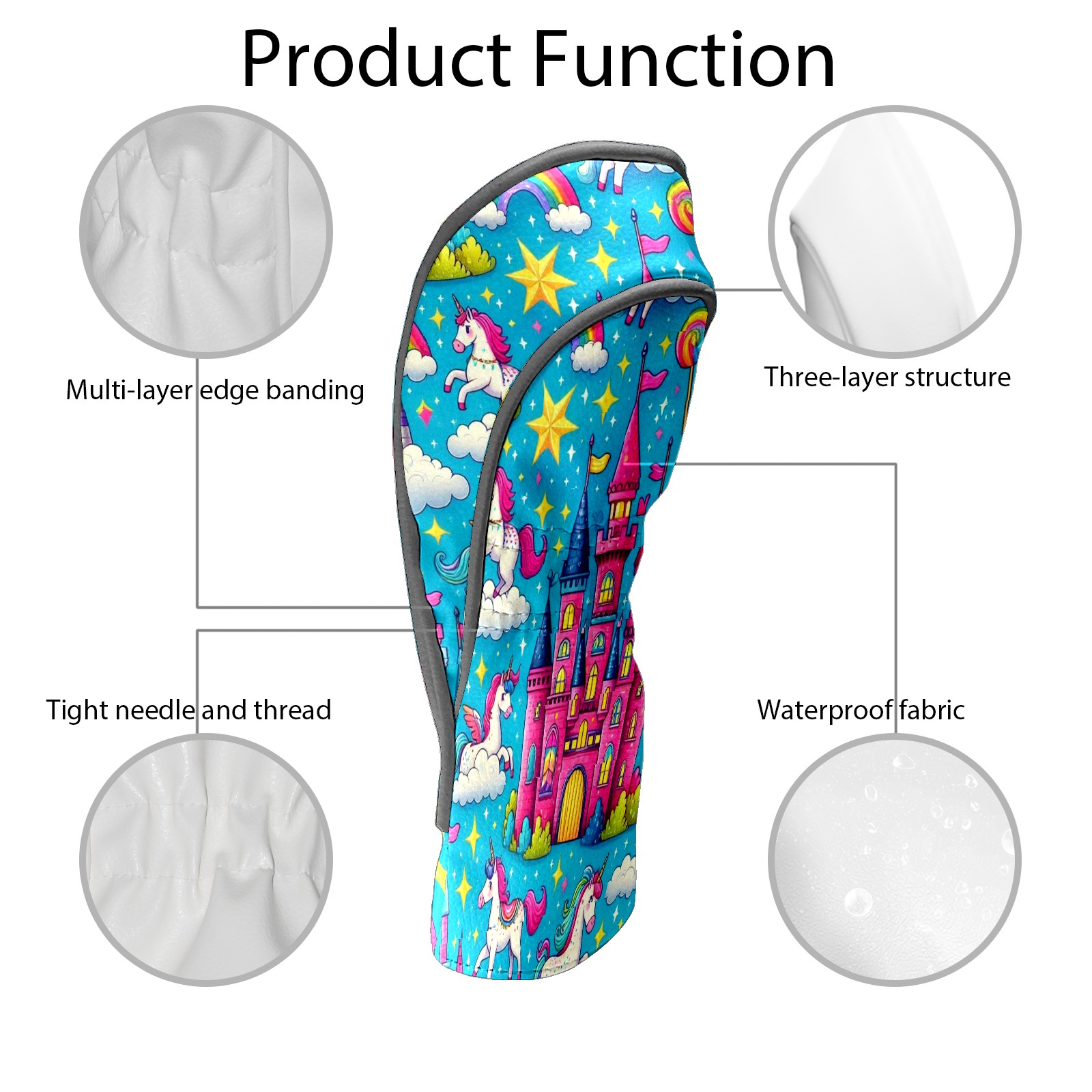 Golf Club Head Covers Rainbow Unicorn for Driver and Fairway Woods, Premium PU Leather, Waterproof, Velvet Lining, Unisex Golf Gift