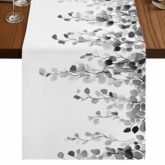 Grey Eucalyptus Leaves Table Runner 90 Inches Long,Weeping Spring Botanical Summer Cotton Linen Table Runners Dresser Scarves,Decorative Tabletop Scarf Furniture Cover for Home Dinner Party 13"x90"