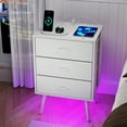 thumbnail image 3 of Nightstand Set of 2, Holaki Nightstand for Bedroom with Charging Station, Modern Nightstand with 3 Storage Drawer & 20 Colors LED Lights, Bedside Table for Living Room, White, 3 of 9