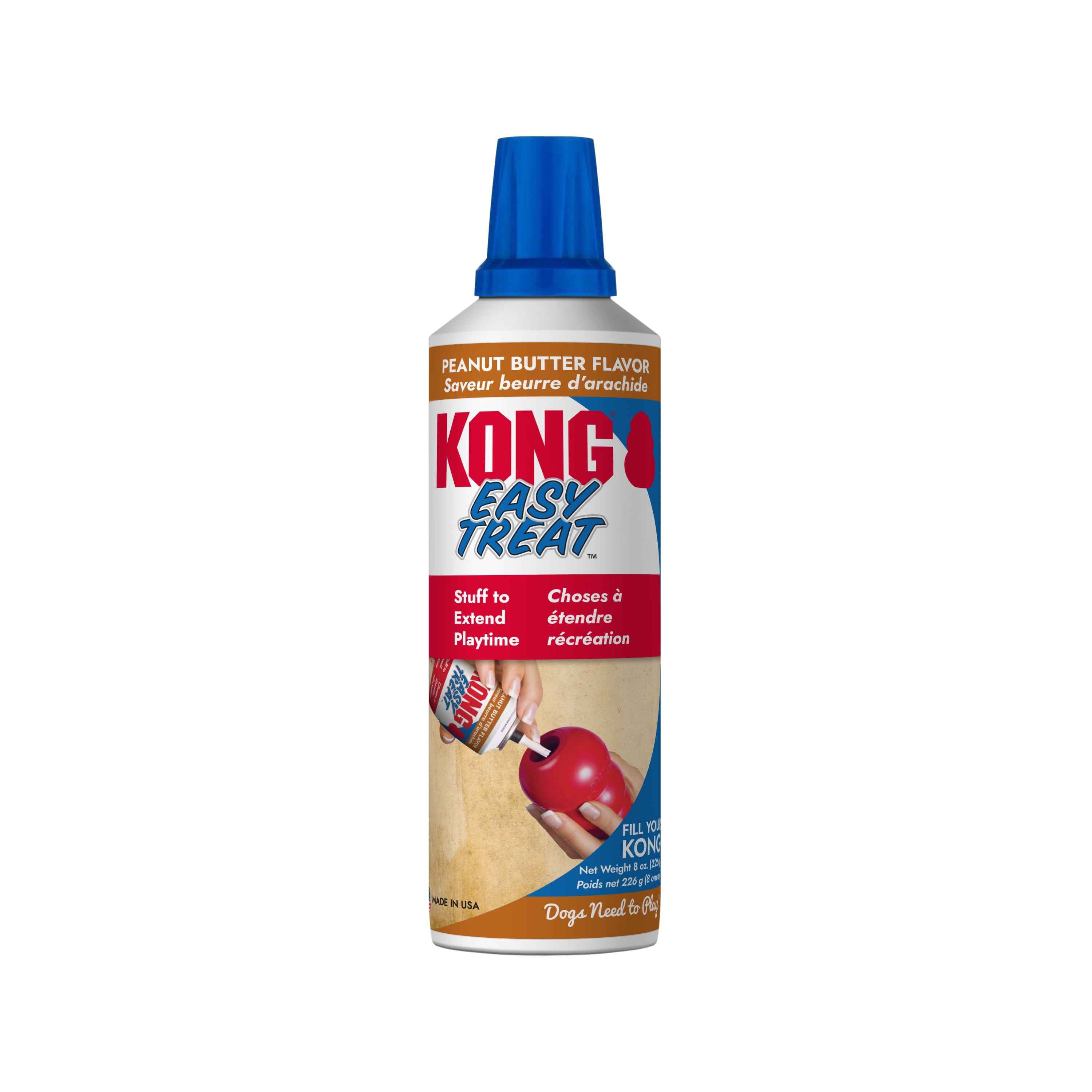 KONG Classic Stuffable Dog Toy for Large Dogs and Easy Treat Peanut Butter Spray, 8 Ounces