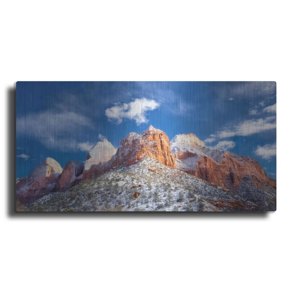 Luxe Metal Art 'Zion Mountain Clouds' by Thomas Haney, Metal Wall Art, 24"x12"