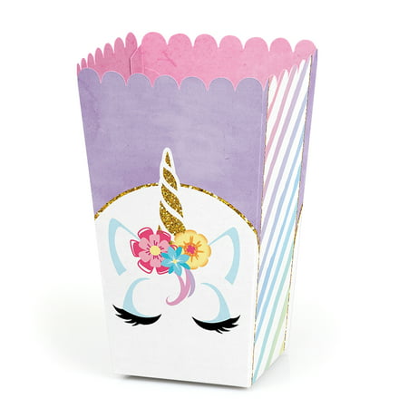 Rainbow Unicorn - Magical Unicorn Baby Shower or Birthday Party Favor Popcorn Treat Boxes - Set of 12
