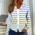 thumbnail image 2 of ShomPort Womens Hoodie Sweatshirt Thin Casual Full Zip Stripe Long Sleeve Cardigan Outerwear Spring Summer, 2 of 6