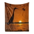 thumbnail image 1 of Egret Soft Flannel Fleece Throw Blanket, Nature Themed Bird Silhouettes at Sunset in Swamp, Cozy Plush for Indoor and Outdoor Use, 50" x 70", Cinnamon Brown, by Ambesonne, 1 of 6