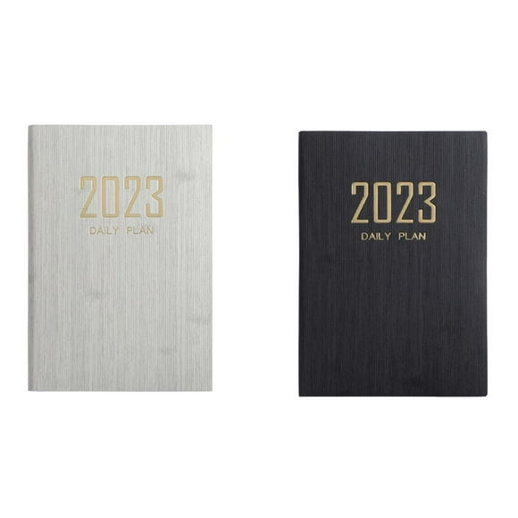 2x piezas Diario A5 Plan diario 2023 Gestión del tiempo Cuaderno académico negro Cola almohadillas para escribir cuadernos