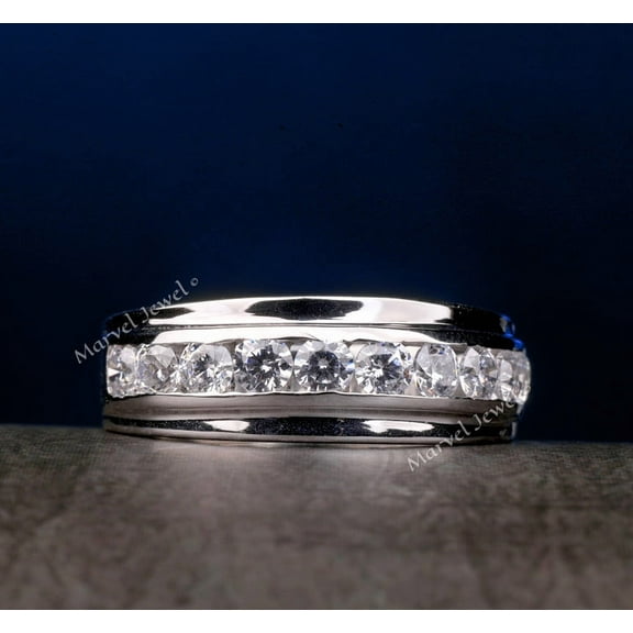 Men's Channel Set Diamond Engagement Ring, Men's Everyday Diamond Ring, 2.4 Round Cut Simulated Diamond, 925 Sterling Silver, Men's Jewelry, Father's Day Gift