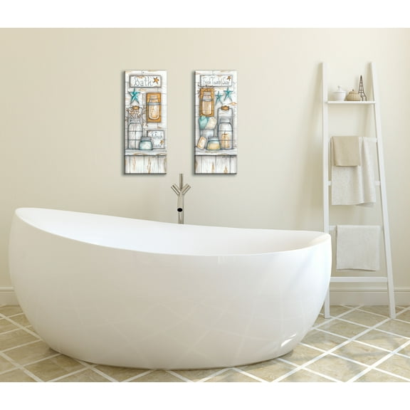 Gango Home Decor Country-Rustic Fresh Towels and Soap & Refresh and Renew; Two 8x20in Hand-Stretched Canvases