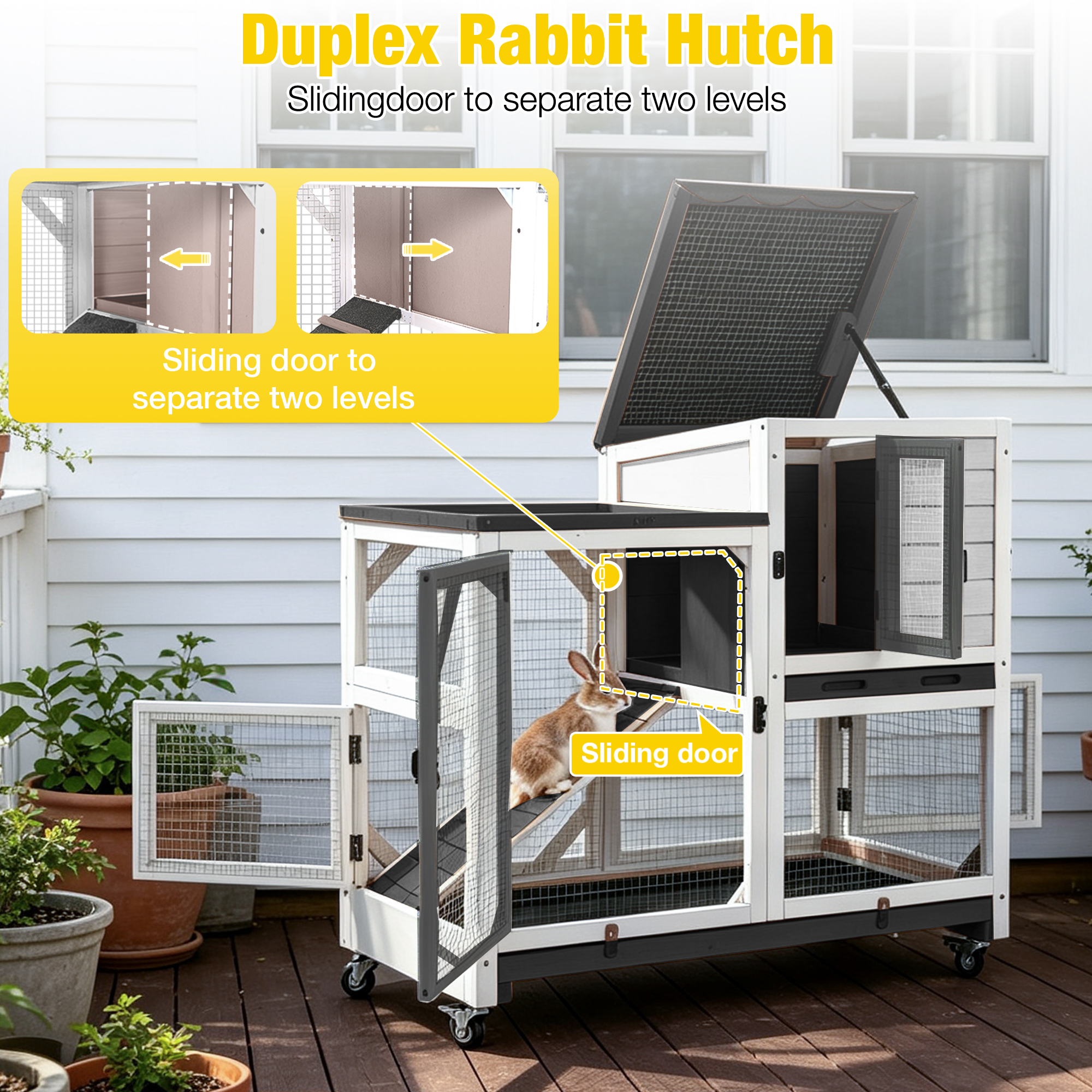 Aivituvin Indoor Rabbit Hutch on Wheels, 2-Story photo 3