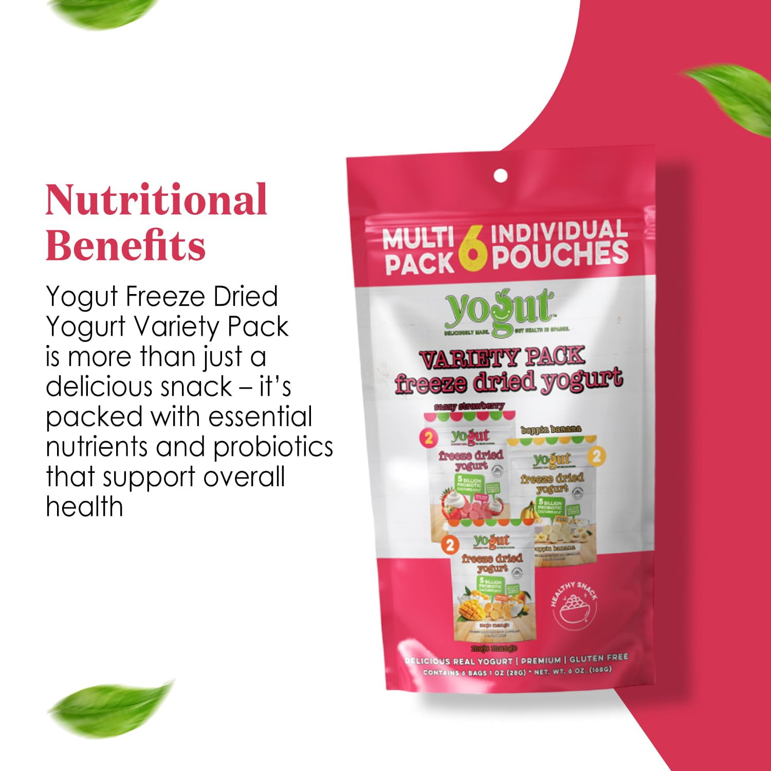 Yogut Freeze Dried Yogurt Bites Variety Pack, Crunchy Texture, 6 Count, Gluten Free, Non-GMO, 5 Billion Probiotics