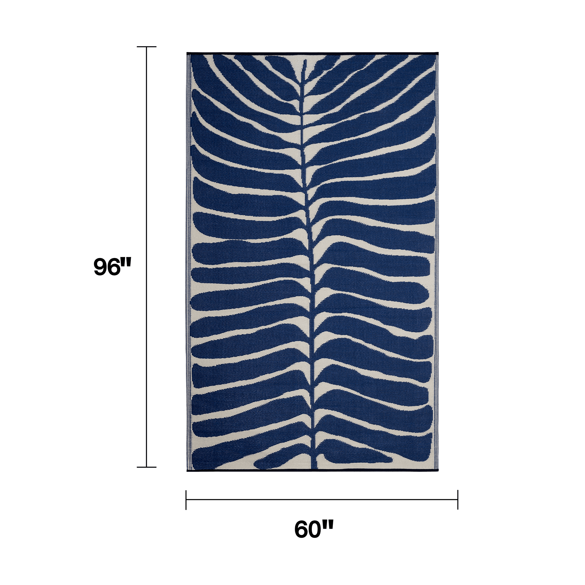 Fab Habitat Tropical Botanical Floral Outdoor Rug - Waterproof, Crease-Free Fade Resistant, Reversible - Recycled Plastic - Patio Porch Balcony Deck Yard Garden - Hilo Navy - 5x8 ft