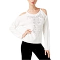 thumbnail image 2 of INC Blusa de punto con diamantes de imitación para mujer, blanca, mediana I-N-C Tejer, 2 of 2