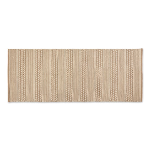 Contemporary Home Living 72" Beige Dobby Stripe Hand-Loomed Rectangular Rug