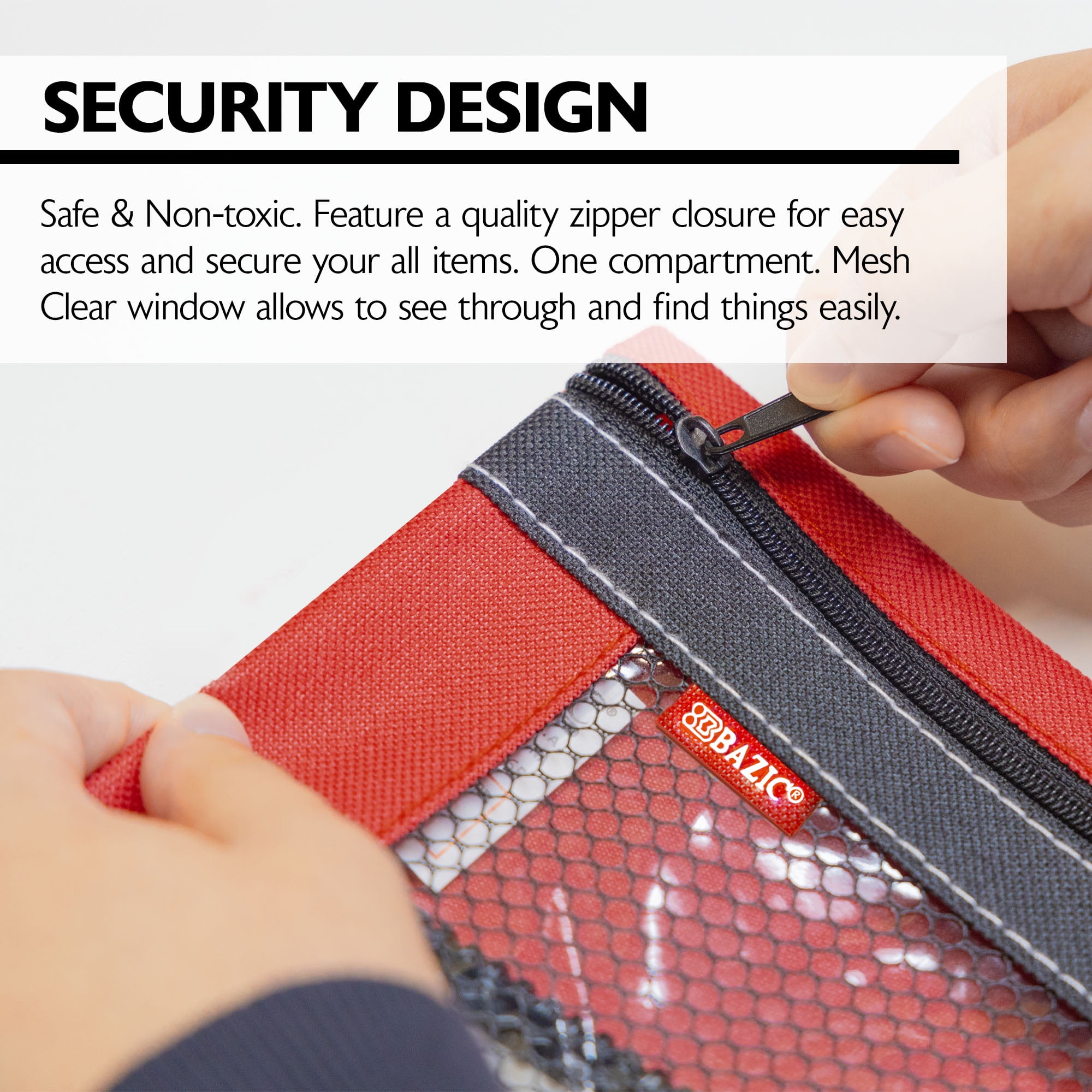 BAZIC 3 Ring Pencil Pouch, Mesh Window, Assorted Color, 4-Pack