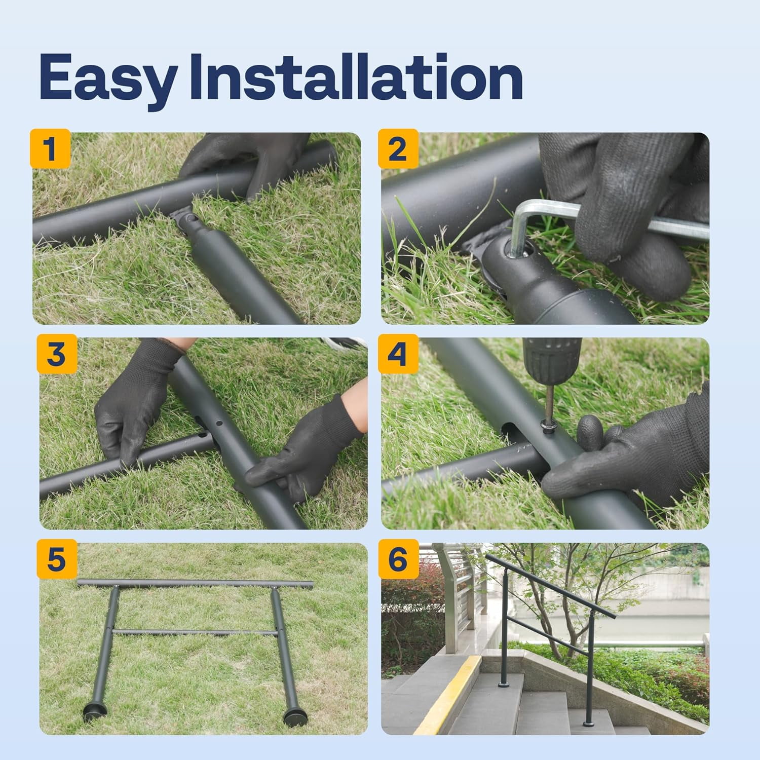 SPECSTAR 2-Pack Outdoor Handrails, 5-6 Steps Galvanized Steel Railing, Hand Railing for Porch, Deck, or Indoor Stairs, Black