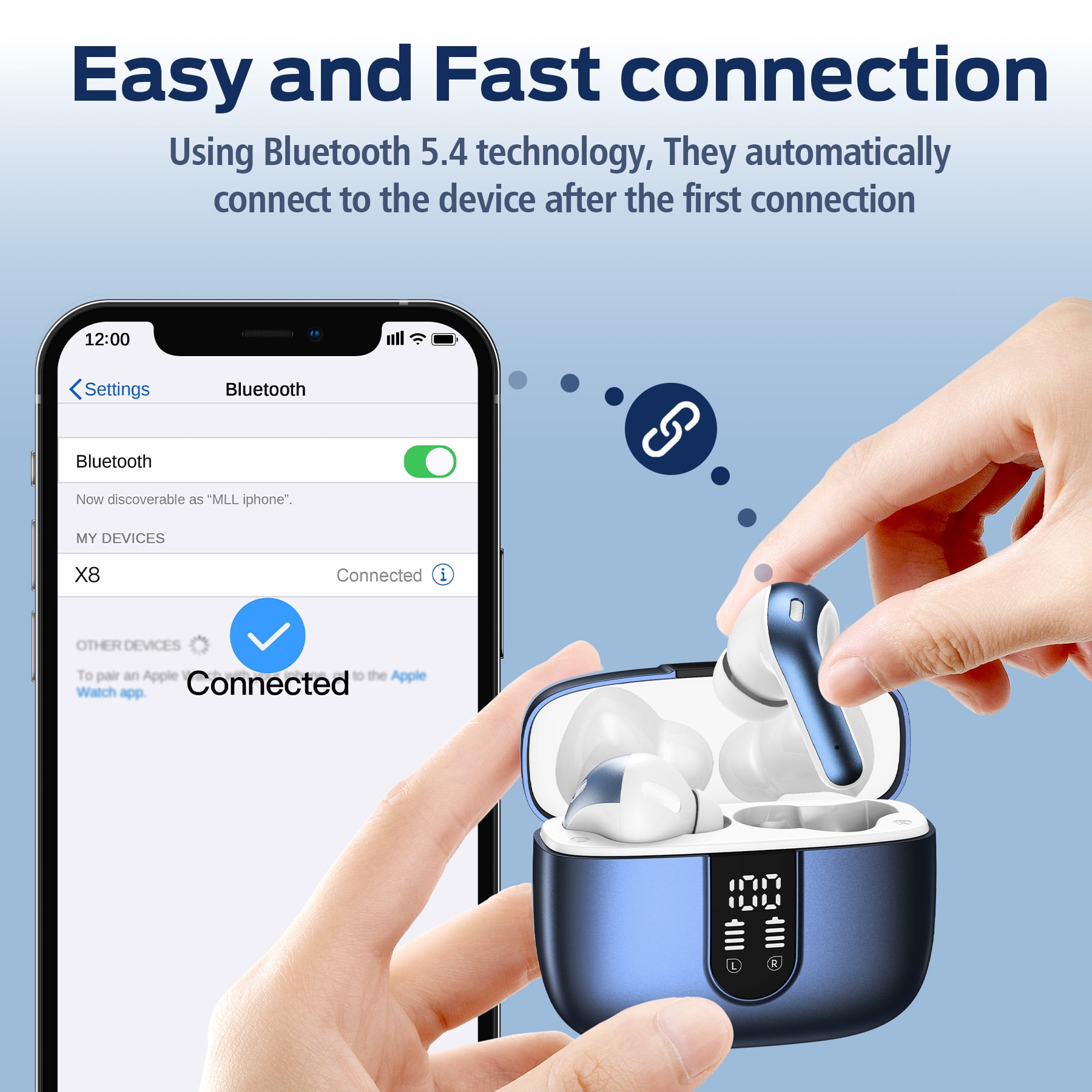 VEATOOL Bluetooth Headphones True Wireless Earbuds 65H Playback Power Display Earphones with Wireless Charging Case IPX7 Waterproof in-Ear Earbuds with Mic for TV Smart Phone Computer Laptop