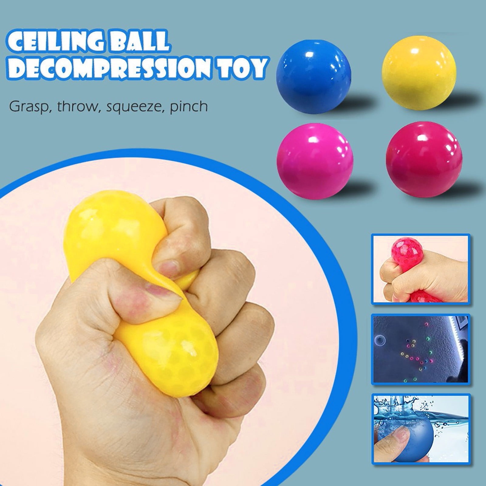 1/4PC Sticky Wall Balls for Ceiling Stress Relief Squishy Kid Toy Gifts Relax