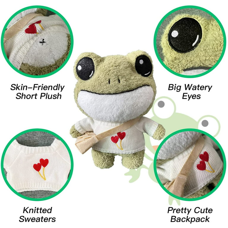 30cm Frog Stuffed Animal Plush Dolls with Sweater, Bag, #07