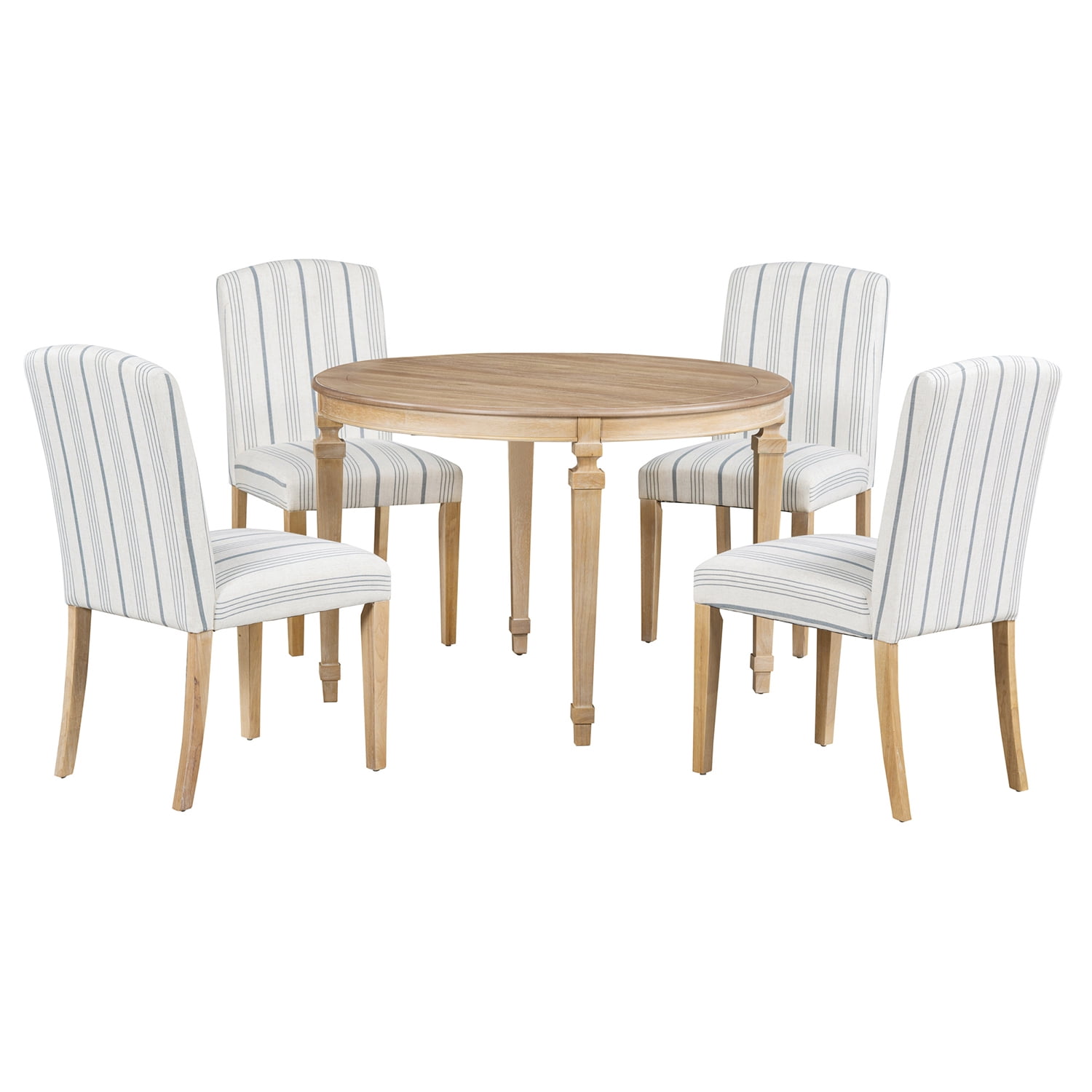 Kadyn 5-Piece Kitchen Dining Table Set, Solid Wood Round Table with 4 Upholstered Chairs for Apartment Kitchen, Natural Wood