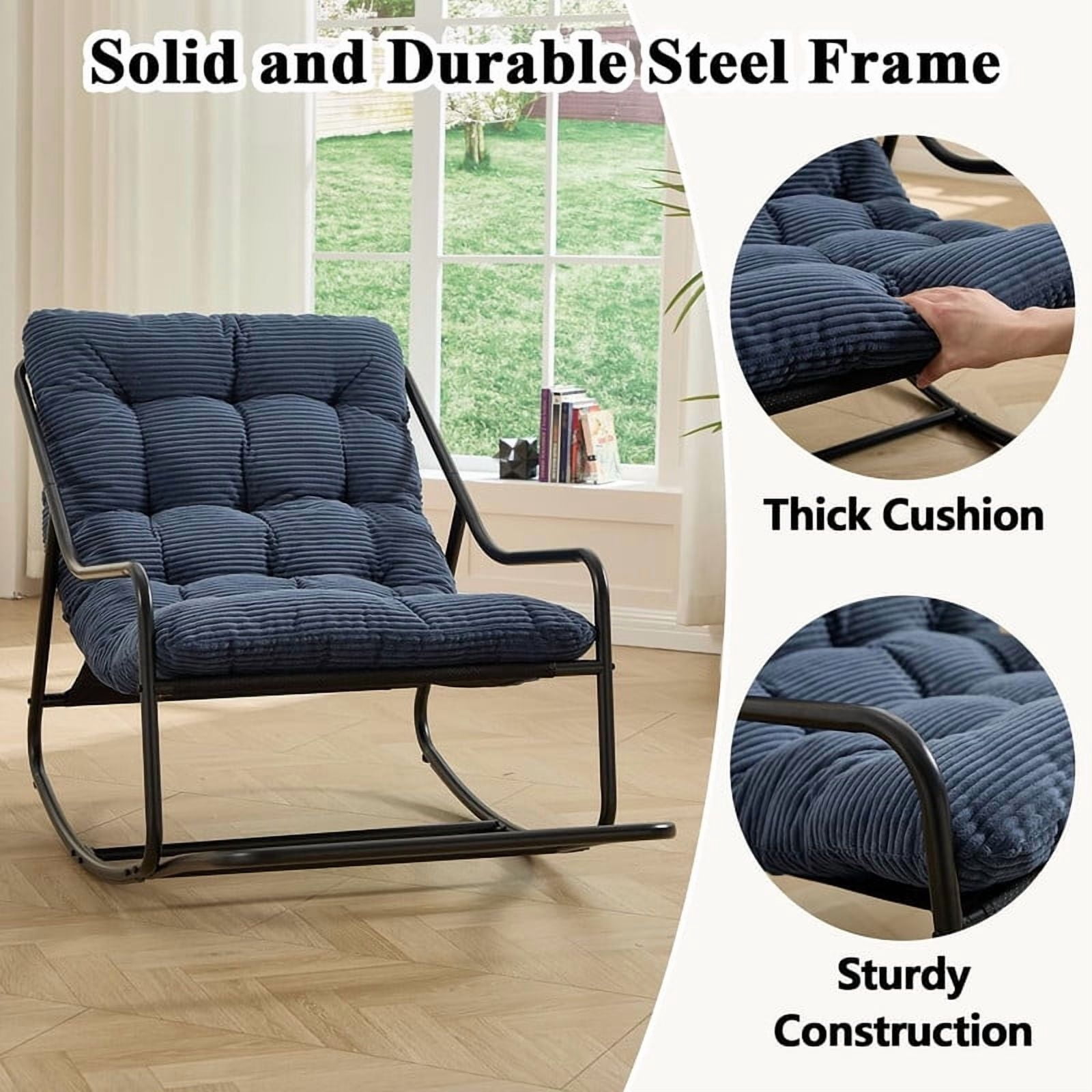 Outdoor Rocking Chair, Papasan Rocking Chair with Metal Frame, Comfy Rocker Lounge Chair for Living Room Porch Patio Garden