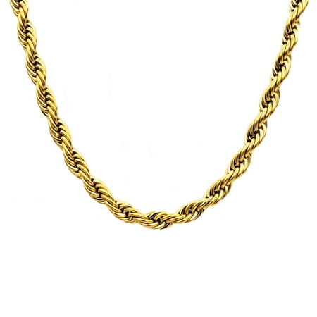 Mens Gold Plated Stainless Steel Rope Chain Necklace.