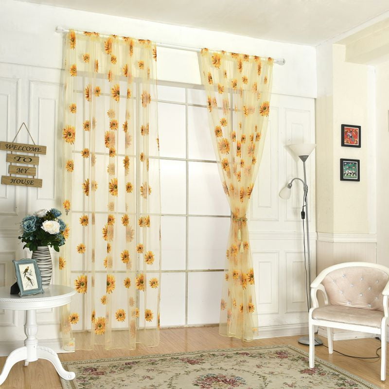 1PC Grommet Voile Sheer Floral Tulle Window Curtain Door Curtain Drape Panel