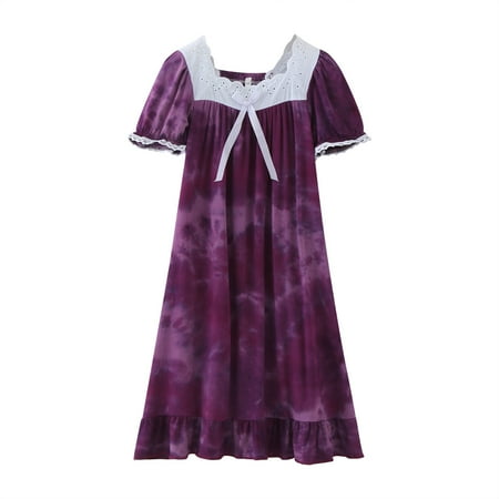 

HTGFGMGW Summer Dresses for Girls Kids Toddler Baby Girls Spring Summer Print Soft Ruffle Short Sleeve Sleepwear Princess Dress Dresses for Girls Purple