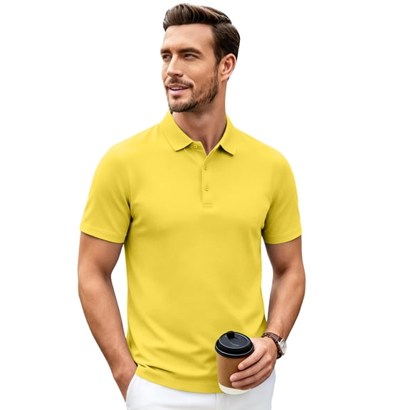 Men's Polo Short Sleeve Shirts Moisture Wicking Quick Dry Collared Solid Color Shirt Classic Fit Business Casual Tops Fluorescence Yellow 3XL