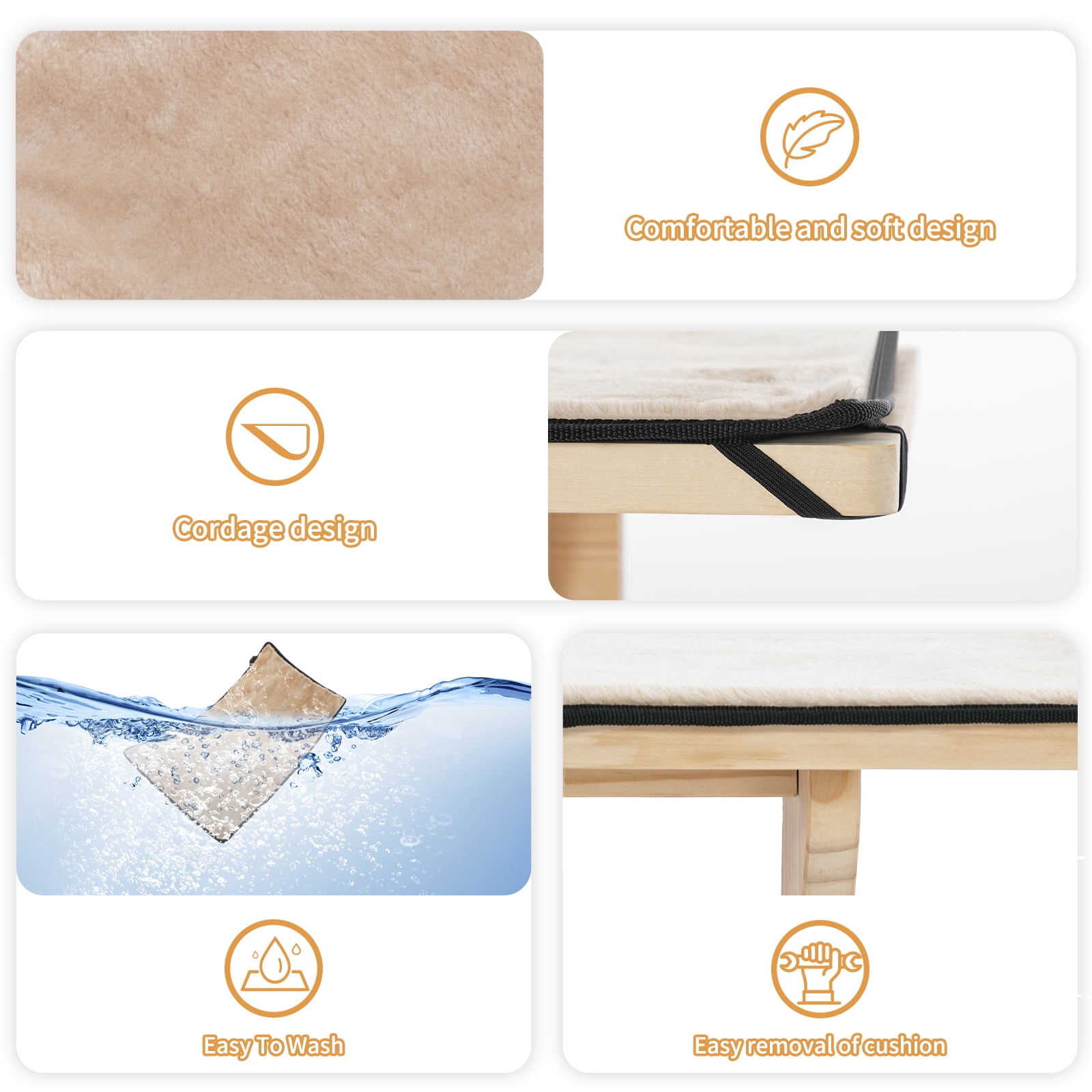 PETSFIT Cat Window Perch, Cat Hammock Window Seat with Natural Solid Wood&Removable Fleece Mat,Safety Sturdy Cat Bed for Windowsill, Bedside and Drawer