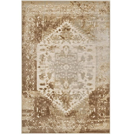 Modway Rosina Distressed Vintage Medallion 8x10 Area Rug in Tan and Cream