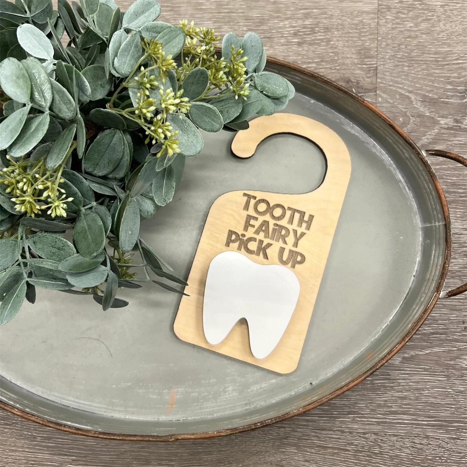 Tooth Fairy Door Hanger Set - Wooden Hanger With Velvet Money Bag For Lost Teeth, Personalized Kids Gift (Pink)