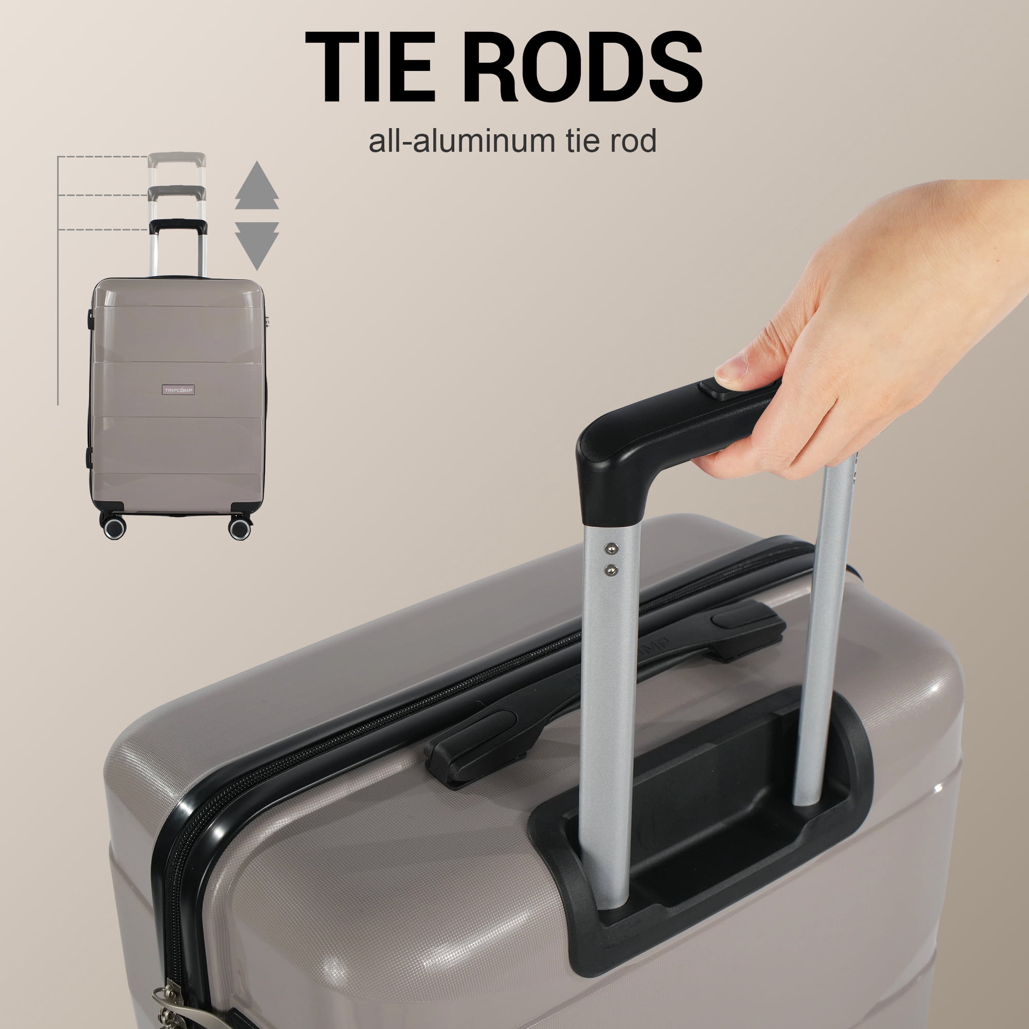 Tripcomp 3-Piece Hardside Luggage Set with TSA Lock, Spinner Wheels and Lightweight Design,  Suitcases in 20, 24 and 28 Inch Sizes,Beige