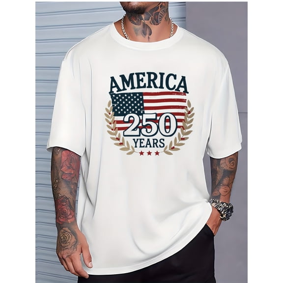 Retro America 250 Years Patriotic Men's T-Shirt Vintage USA Flag Graphic Tee Semiquincentennial Celebration Top