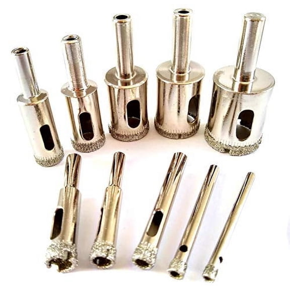 Drilax Diamond Drill Bit 10 Pieces Set 5/32 3/16 1/4 5/16 3/8 1/2 5/8 3/4 7/8 1 Inch Ceramic Porcelain Tile Glass Granite Quartz Slate Kitchen Bathroo