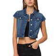 thumbnail image 1 of Chaqueta de mezclilla de verano para mujer Chaquetas de mezclilla recortadas de manga corta con botones Azul S, 1 of 5
