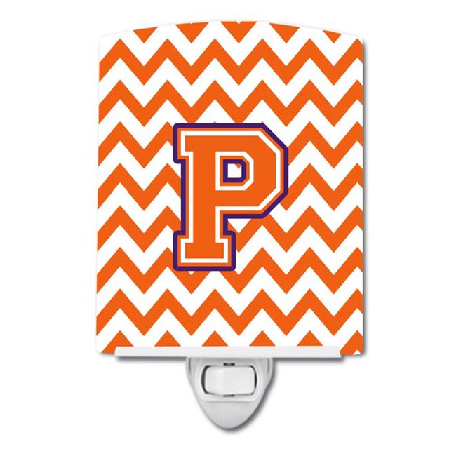 Carolines Treasures CJ1062-PCNL Letter P Chevron Orange & Regalia Ceramic Night Light