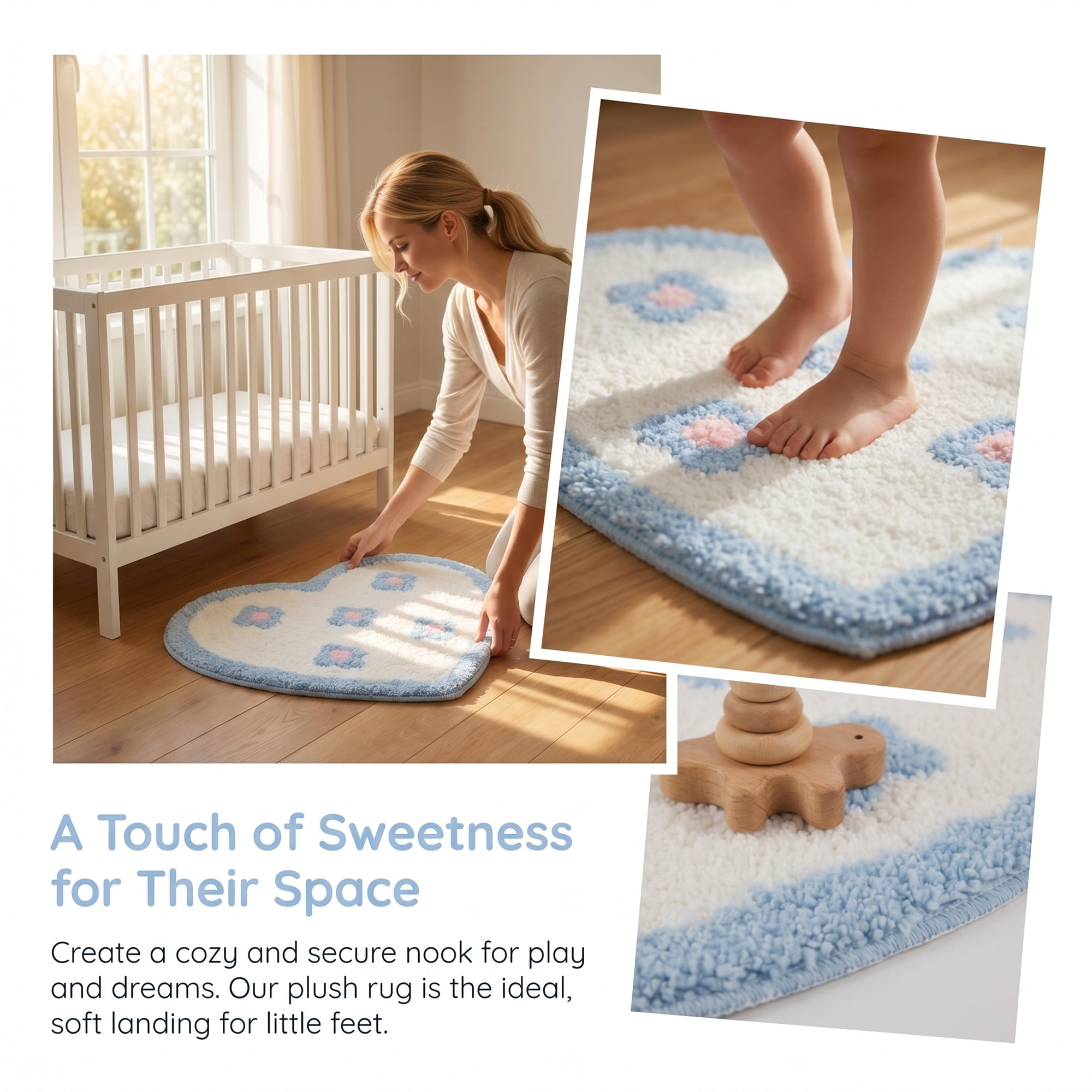 Unique Bargains Small Heart Rug Non-Slip Soft Shaggy Faux Fur Area Rug 19" x 16" Blue