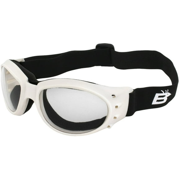 Birdz Eyewear Eagle Padded Motorcycle Riding Goggles White Frame with Anti-Fog Clear Lens (Clear)