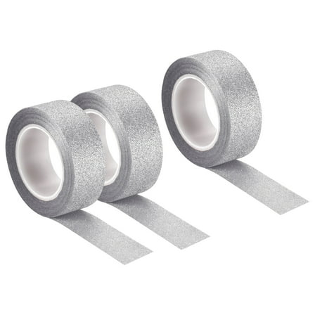 Uxcell Glitter Tape, Decorative Craft Tape Self Adhesive 1.5cmx10m Silver Tone 3Pack