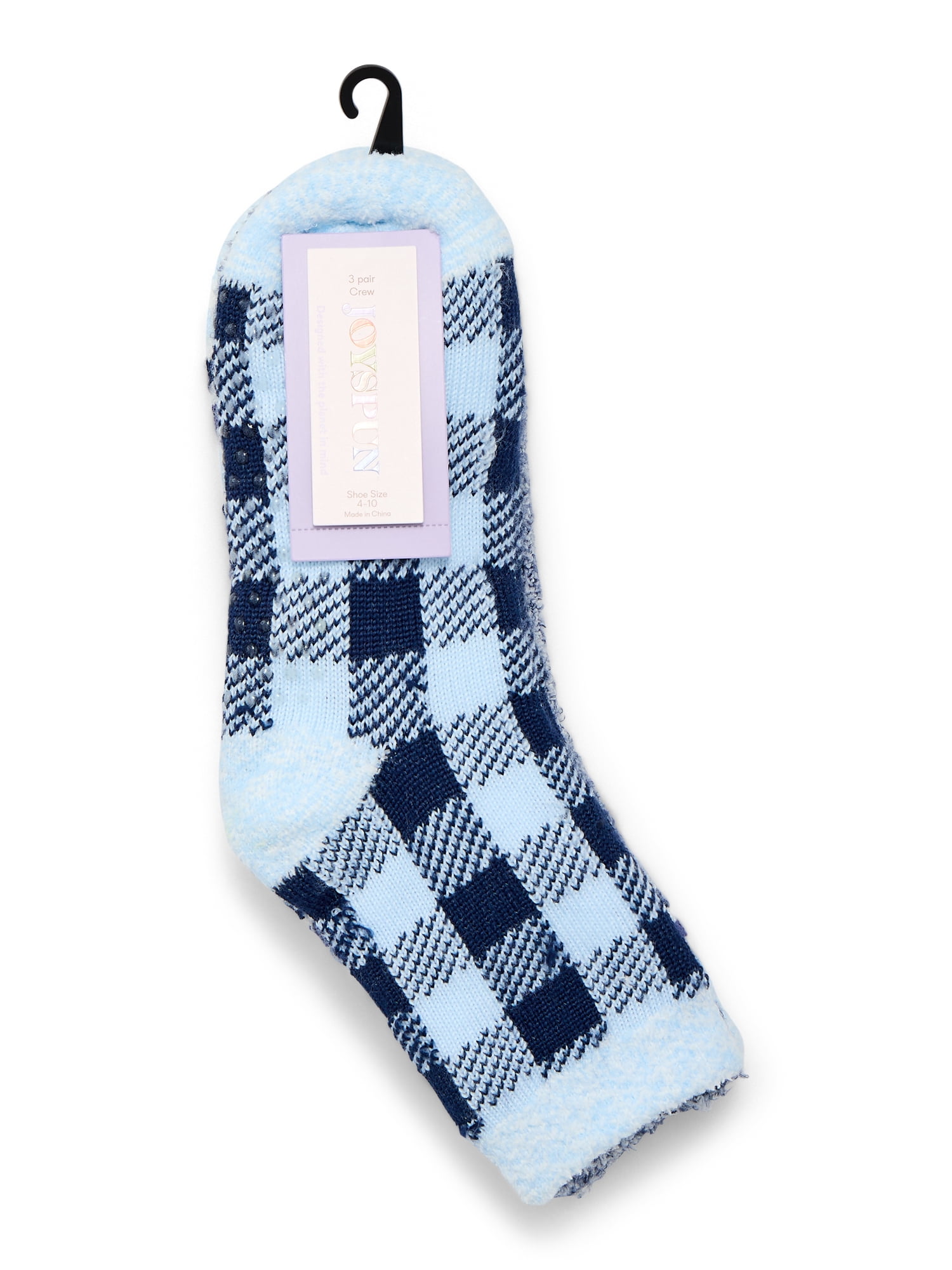 Joyspun Women's Double Layer Crew Lounge Socks, 3-Pack, Fits Shoe Sizes 4-10