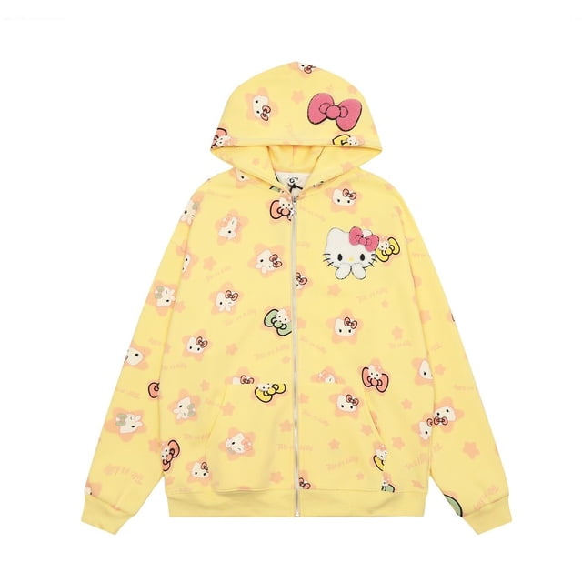 Sudadera con capucha y cremallera con dibujos animados de Hello Kitty de Sanrioed, sudadera con capucha para niñas, chaqueta Lolita Kawaii, ropa de abrigo holgada estilo Harajuku, ropa para mujer