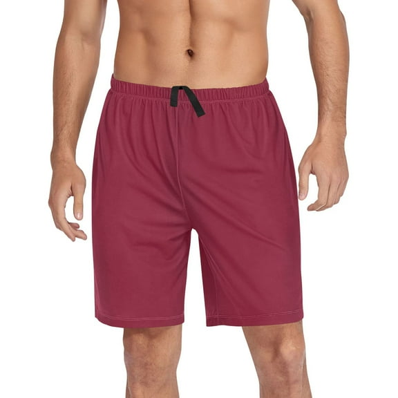 Men's Pajama Shorts Bottoms with Pockets Soft Lightweight Lounge Sleep Wear Burgundy