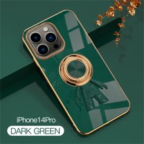 Nalacover for iPhone 14 Pro Slim Case,Cute Cartoon 6D Plating Astronaut Hidden Magnetic Ring Kickstand Soft TPU Shockproof Corner Protection Drop Proof Edge Bumper Cover for Women Men.Darkgreen