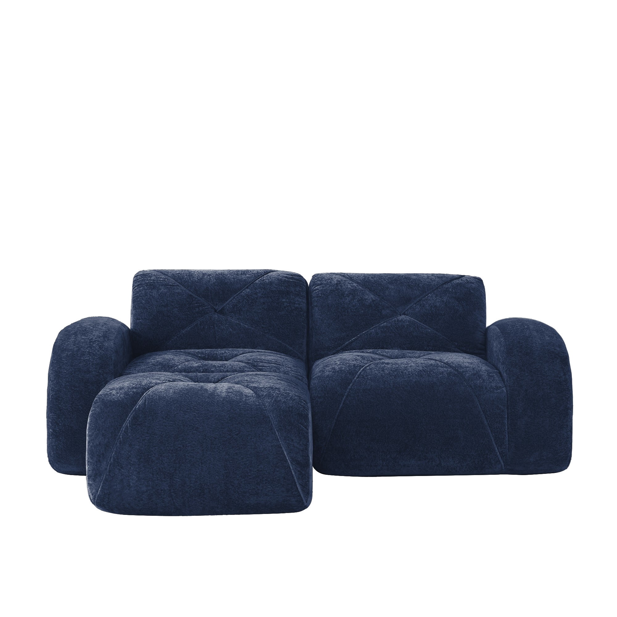 L-Shaped Boneless Sofa, Soft Velvet Fabric, Tufted Design, 32D High Density Sponge, No Assembly Required, Ergonomic Design Bottom, Anti-Slip Design, Movable Ottoman for Bedrooms (Blue)