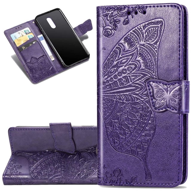 Étui Portefeuille en Cuir PU Premium avec Rabat, Protection Intégrale en Relief Papillon, Support Rabattable, Porte-Cartes, Couverture Magnétique pour Samsung A72 5G (Violet Foncé)